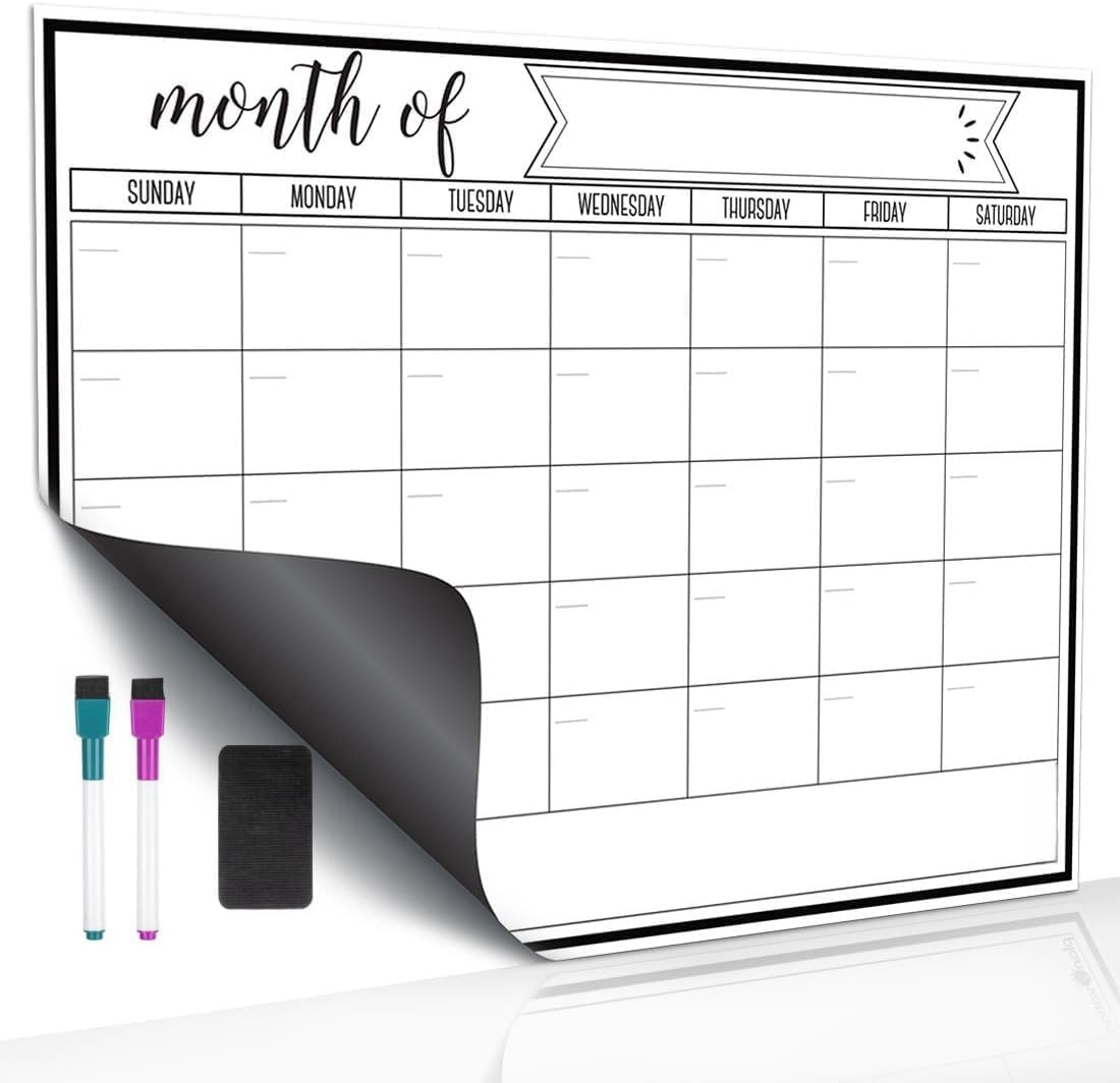 Magnetic Dry Erase Refrigerator Calendar, Large Calendar Whiteboard Monthly Planner - 2 Fine Tip Markers and Large Eraser- Planner White Board image number 6