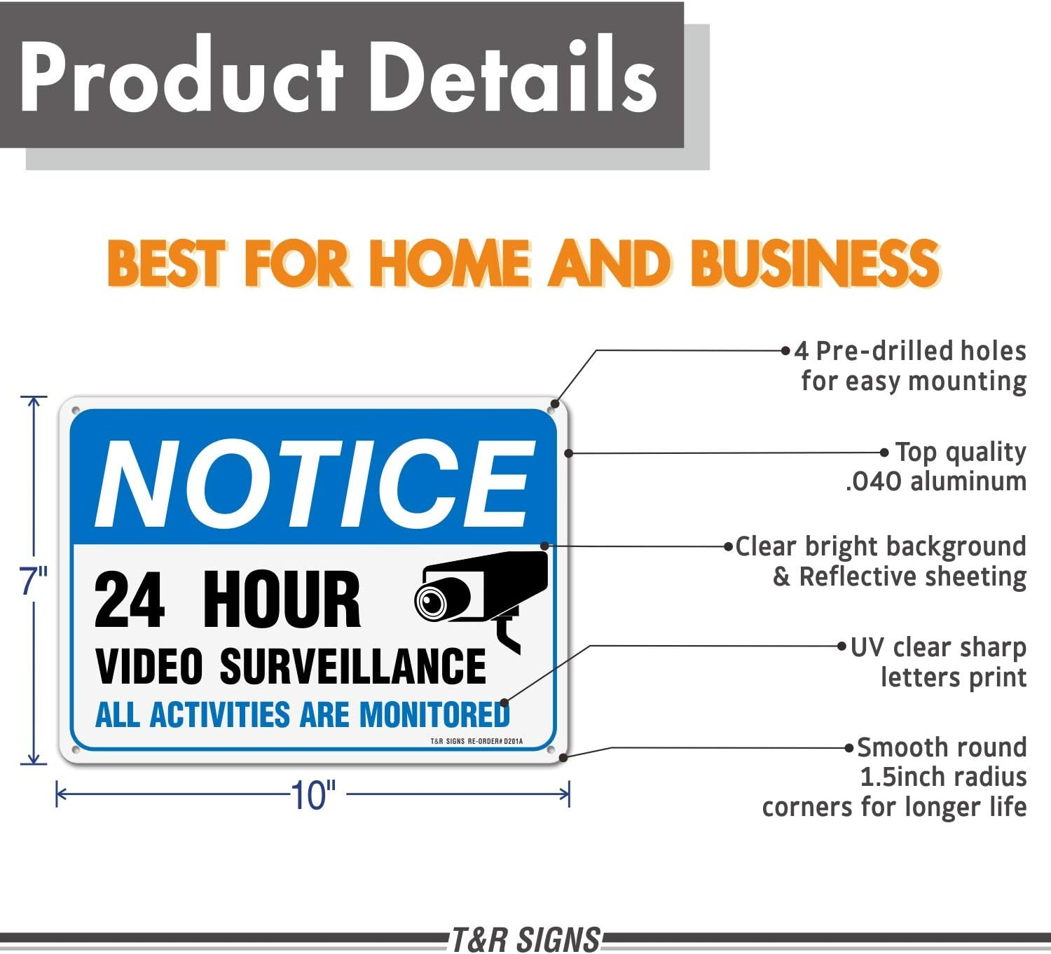 Video Surveillance Sign, All Activities Are Monitored - 2 Pack - 7 X 10 Inches Rust Free .040 Aluminum Reflective - UV Protected, Waterproof, Weatherproof and Fade Resistant - 4 Pre-Drilled Holes image number 1