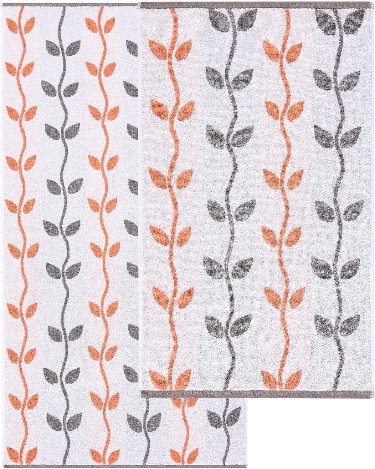 Amrapur Overseas 6-Piece Yarn Dyed Organic Vines Jacquard/Solid Ultra Soft 500GSM 100% Combed Cotton Towel Set [Coral] - Sage Green image number 7