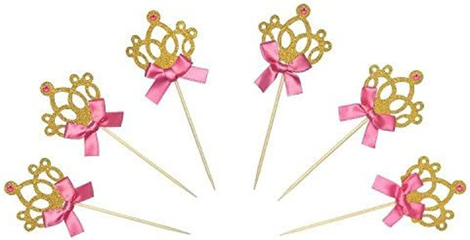 Gold Glitter Princess Crown Tiara Cake Cupcake Toppers Picks for Wedding Birthday Baby Shower Kids' Party Decorations 24 PCS image number 1
