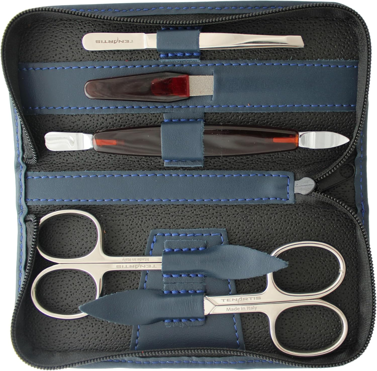 346 5-Piece Grey Croco Genuine Leather Manicure Set with Zipper - Made in Italy image number 1