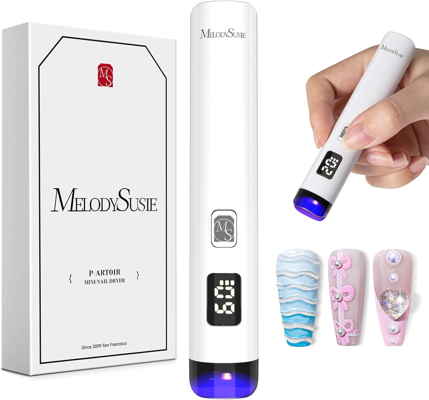 Melodysusie Handheld UV Light for Gel Nails, ART01R Cordless Gel X Nail Lamp Rechargeable with LCD Display, Eye-Protective Cover Flash Cure Nail Dryer for Rhinestone Glue Decoration DIY at Home image number 1