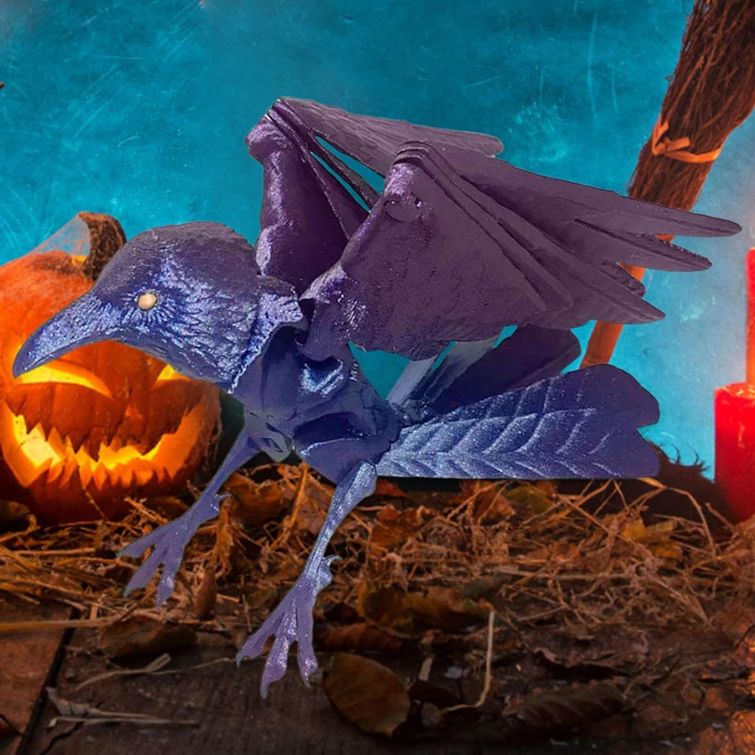 On Skull, with Skull Stand - Crow on Skull Halloween Gothic Statue Skeleton Figure | Bird Sitting on Skeleton Statue. Exquisite on Skeleton Figure for Festivals image number 5