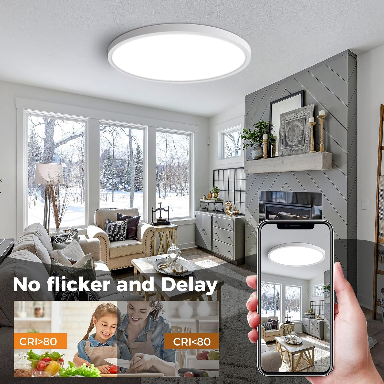 Slochi 24W 3000K/4000K/6500K LED Ceiling Light, 2800LM IP54 Waterproof, White, 30Cm Diameter, Suitable for Kitchen, Bedroom, Living Room image number 3