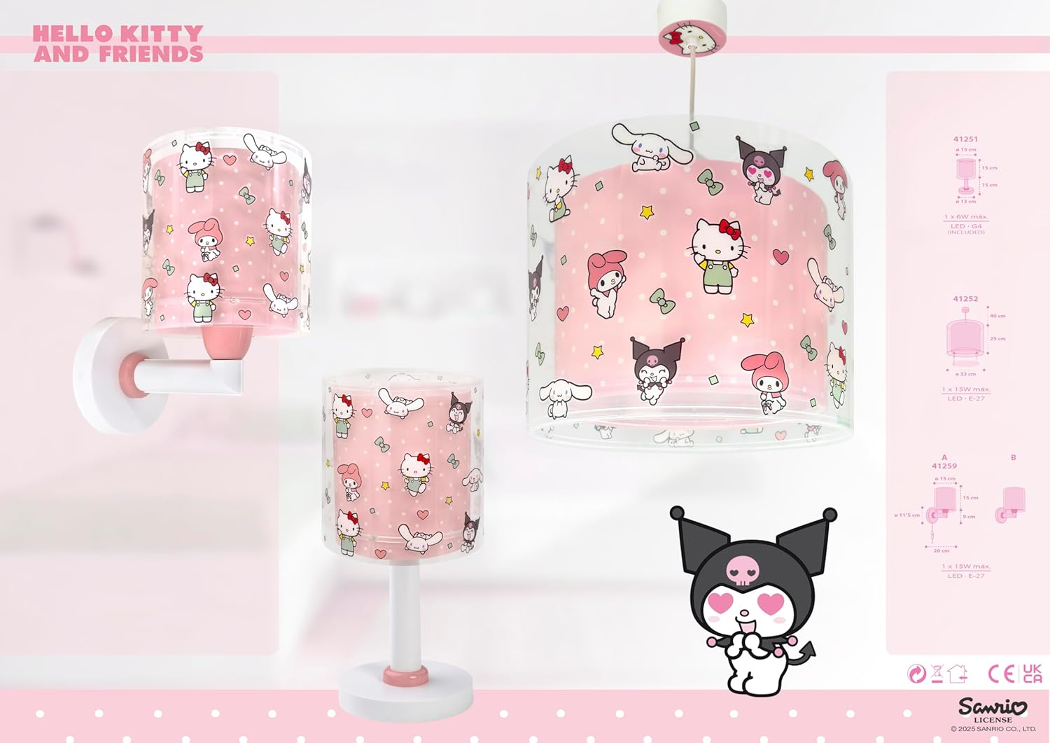 Dalber Hello Kitty and Friends, My Melody, Cinnamoroll, Kuromi 41251, G4-4W LED Children'S Table Lamp &ndash; Bulb Included image number 1