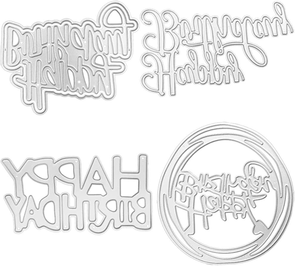 4 Set Die Cuts for Card Making, Finegood Happy Birthday Cutting Dies Card Making Supplies DIY Die Cutters Card Making Die Stencils for Scrapbooking image number 3