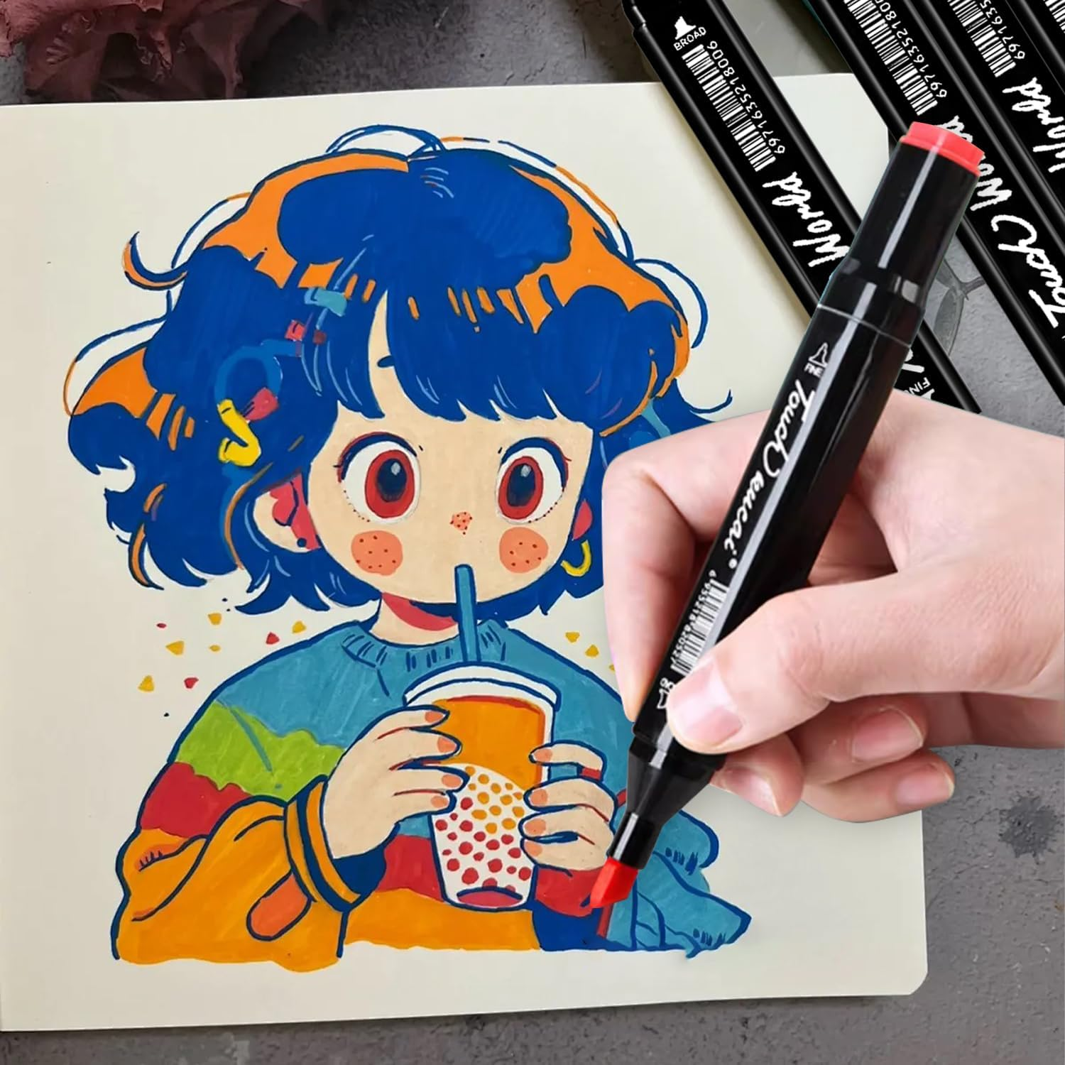 Alcohol Markers, 80 Color Art Marker Set, Alcohol Markers for Kids, Beginners, Artists, Double Tip Graphic Markers with Bucket Artist Kids Teen Back to School Gift Texters Kit-Black