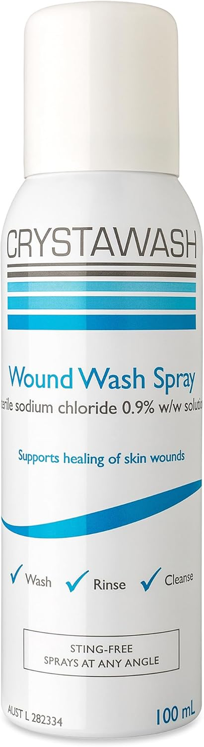 Crystawash Wound Wash Spray - Sterile Saline Irrigation Spray to Wash Minor Skin Wounds. Cuts, Grazes and Scrapes. First Aid Wound Cleaning Spray. 100Ml Bottle image number 1
