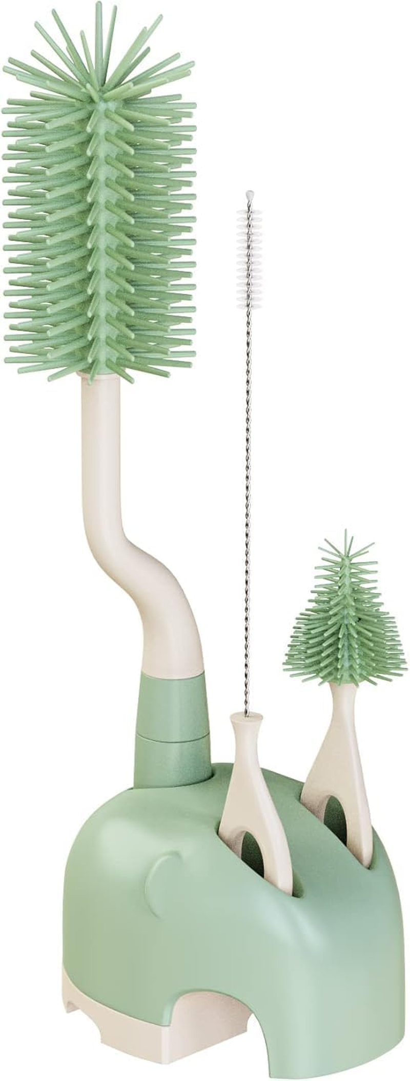 Mumoo Bear Silicone Baby Bottle Brush, Bottle Cleaner, Set with Storage Holder, Food Grade Silicone, Effortless Scrubbing Cleaning Brushes for Baby Bottles (Green-3Pcs) image number 2