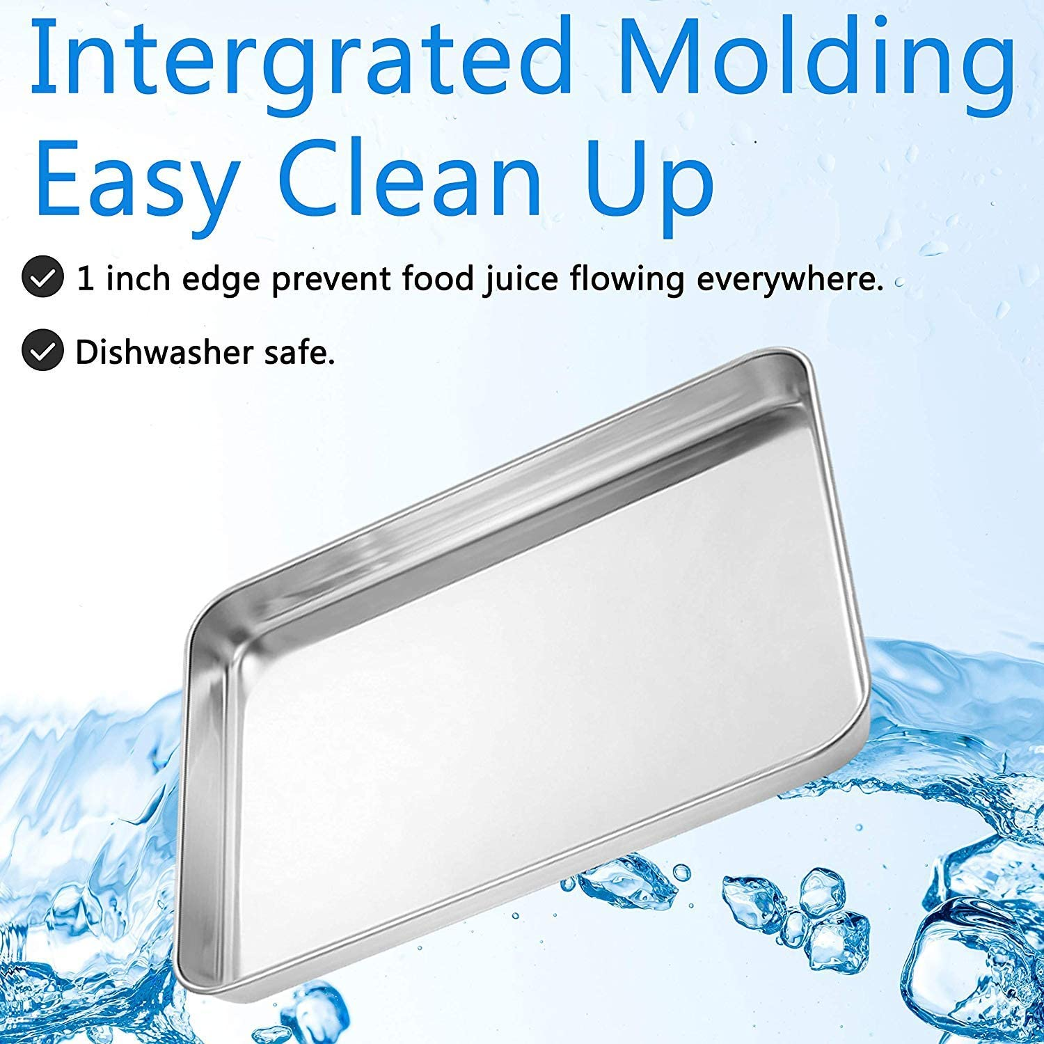 Stainless Steel Bakeware Oven Tray, 16 Inch Commercial Grade Professional Bakeware, Healthy & Non-Toxic, Mirror Finish & Rustproof, Easy Clean & Dishwasher Safe, 3 Piece Set 10/12/16 Inch - Brown image number 6