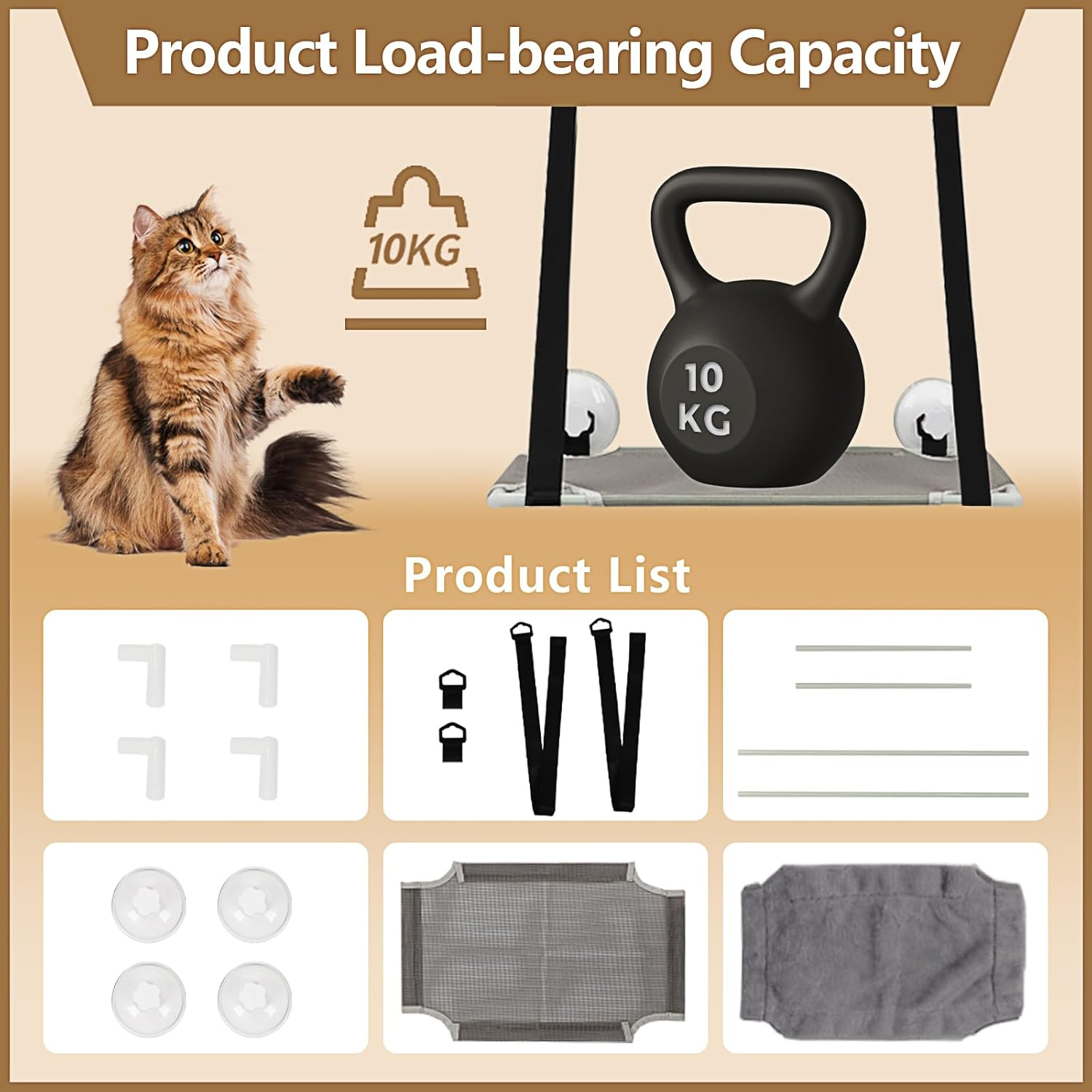 Cat Hammocks Window, Window Mounted Cat Basking Hammock, Sunny Seat Window Cat Perches with 4 Upgrade Strong Suction Cups Holds up to 22Lbs, Cat Window Sill Bed for Glass to Space Saving image number 5