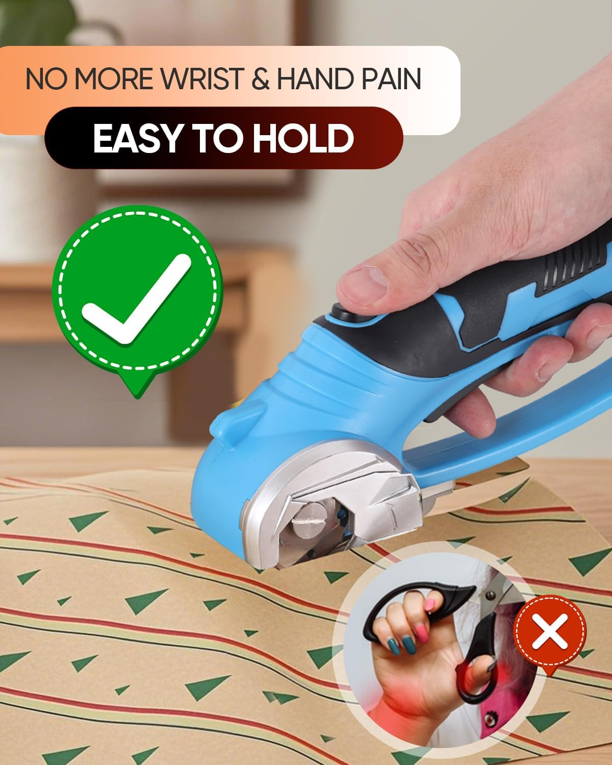 SWNEPOF Cordless Electric Scissors, 4V Rechargeable Fabric Cutter with Safety Lock & Light, Heavy Duty Power Rotary Cutter for Leather, Carpet, Cardboard, Sewing & Crafting, 2 X Blades (Blue) image number 6