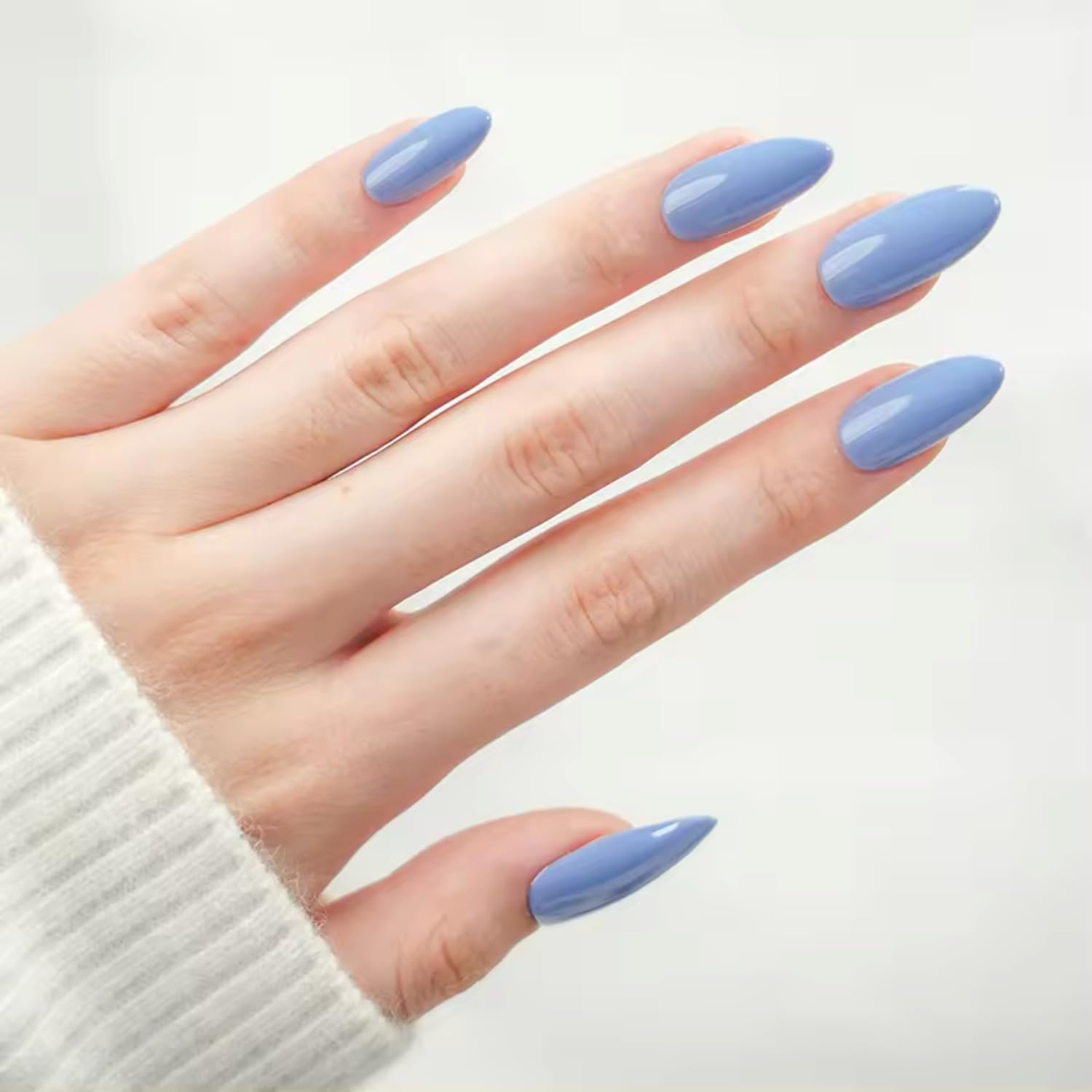 NKA PRESS on NAILS KIT-FALSE ACRYLIC FAKE NAILS -28PC DIY ALL INCLUSIVE REUSABLE MEDIUM ALMOND BLUE PRESS on NAIL-BLUE SKY image number 1