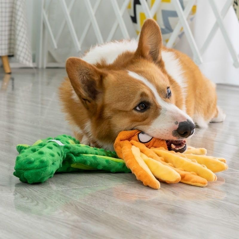 Dog Squeak Toys No Stuffing Crinkle Plush Dog Toys for Puppy Teething, Durable Interactive Dog Chew Toys for Small to Medium Dogs Training and Reduce Boredom, 2 Pack (Green+Orange) image number 3