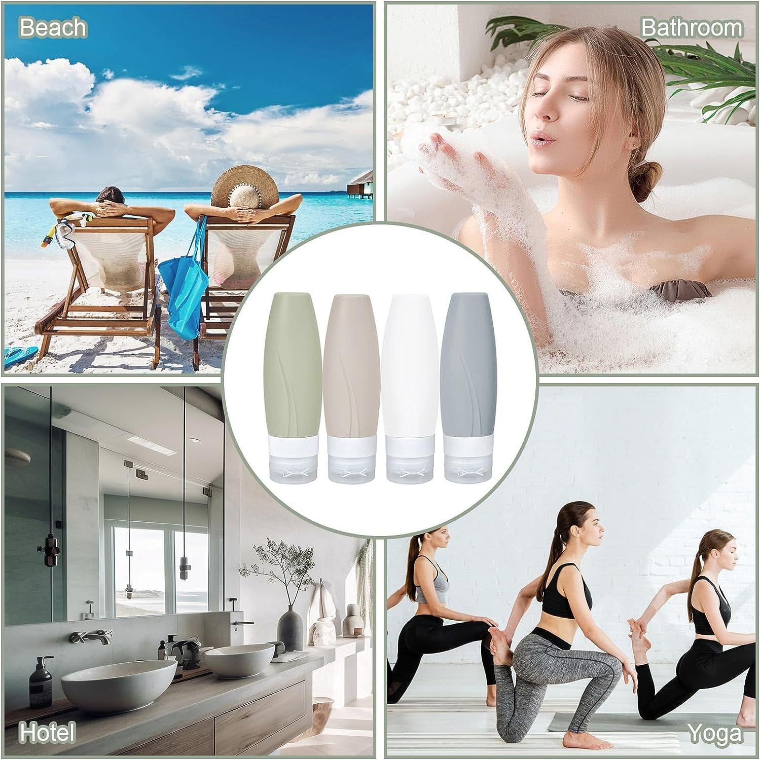 BREENHILL Silicone Travel Bottles Set for Toiletries,4 Pcs 90Ml Refillable Cosmetic Container Kits 1Pcs Refill Perfume Bottle Leakproof Travel Toiletries Bottles for Shampoo, Travel Accessories image number 3