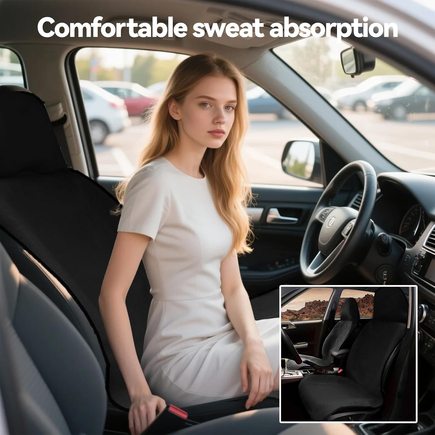 Car Seat Cover Sweat Absorber Premium Microfiber Towel Universal Fit for Car SUV Truck Non Slip Bottom Easy to Install Machine Washable Black image number 3