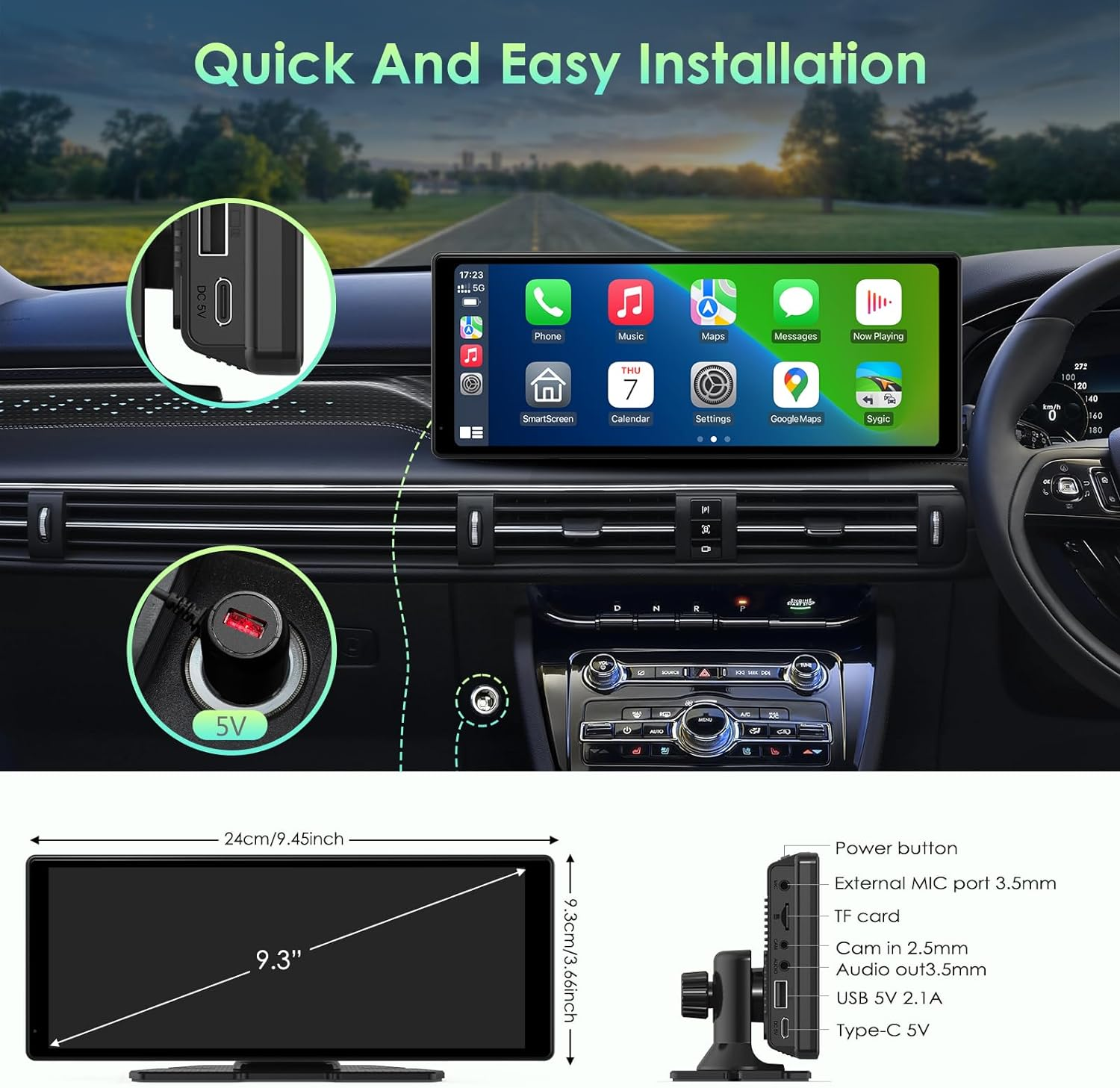 2025 9.26" Wireless Protable Carplay&Android Auto,Portable Carplay Box Screen GPS Navigation for Car, Carplay Screen for Car with Bluetooth, Airplay, AUX/FM, Siri for All Models image number 4