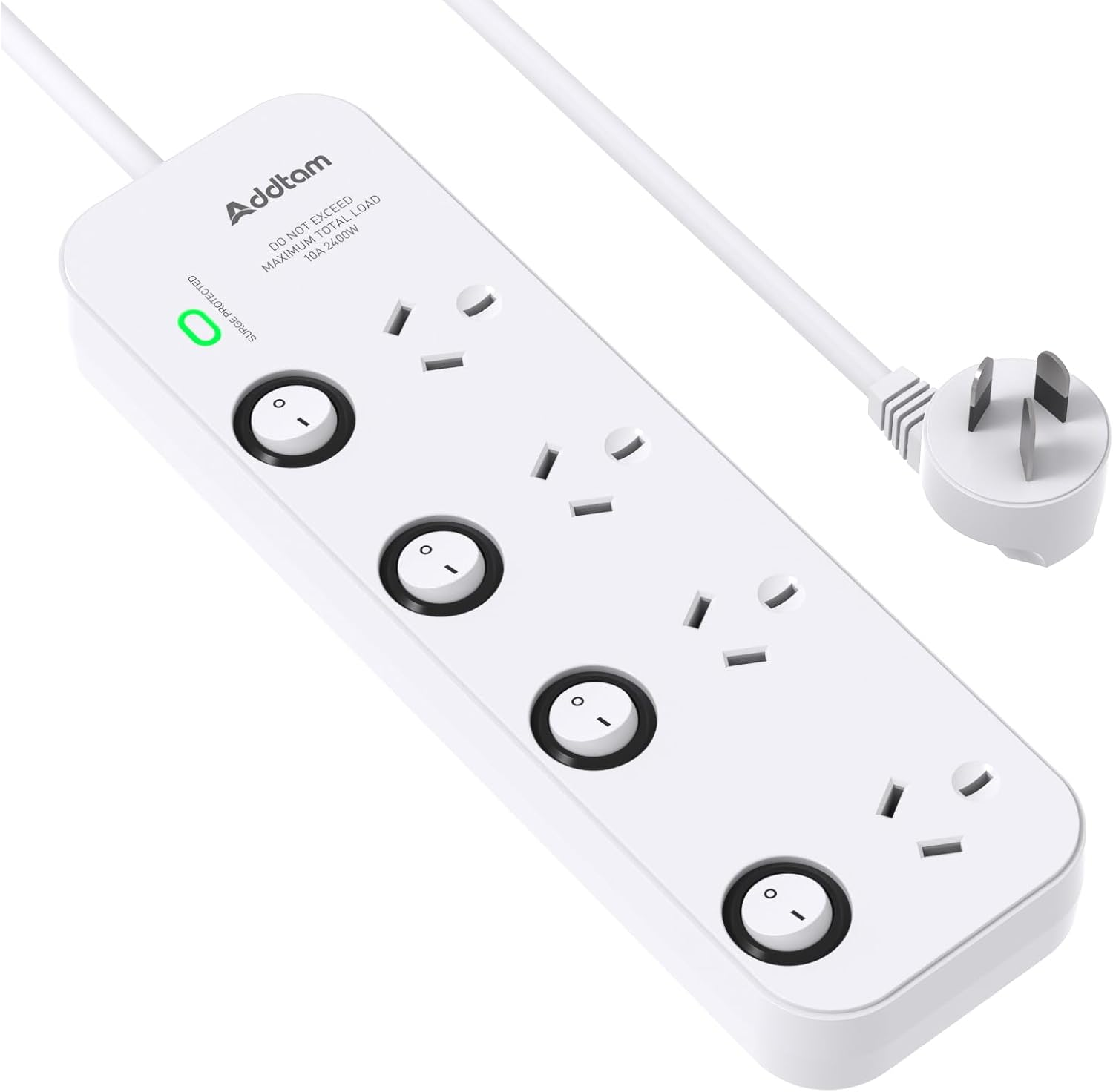 Power Board Surge Protected with Individual Switch, Powerboard with 4 Wide Spaced AC Outlets, 1M Extension Cord for Home Office Desk, Overload Protection, 350 Joules