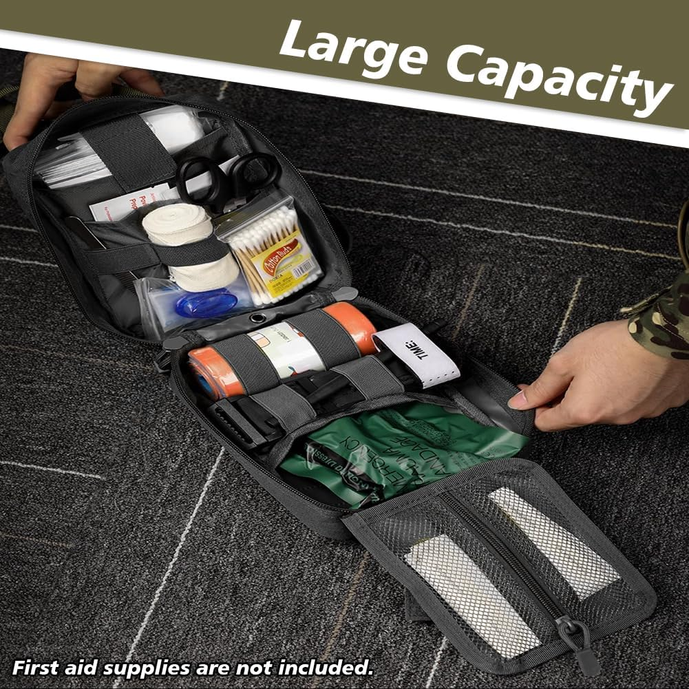 MOLLE Medical Pouch EMT First Aid Pouch Rip-Away IFAK Tactical Utility Pouch for Camping Hiking Backpacking Travel Medical Supplies Bag Only (Black) - Red image number 4