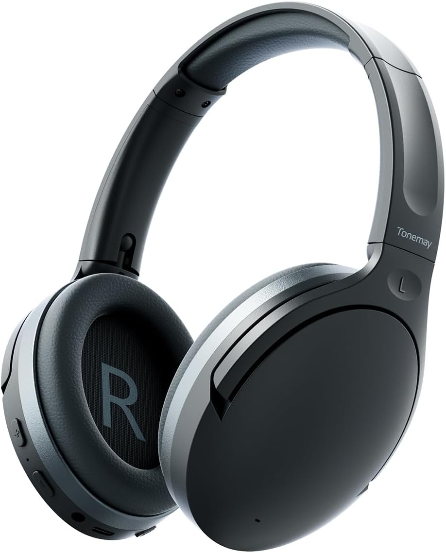 TONEMAY Zen Bluetooth Headphones with -45Db Hybrid Active Noise Cancelling, 80H Playtime Wireless Over-Ear Headphones, Immersive Deep Bass Stereo, 5-Mic ENC Clear Calls, Personalized Comfort, Black image number 1