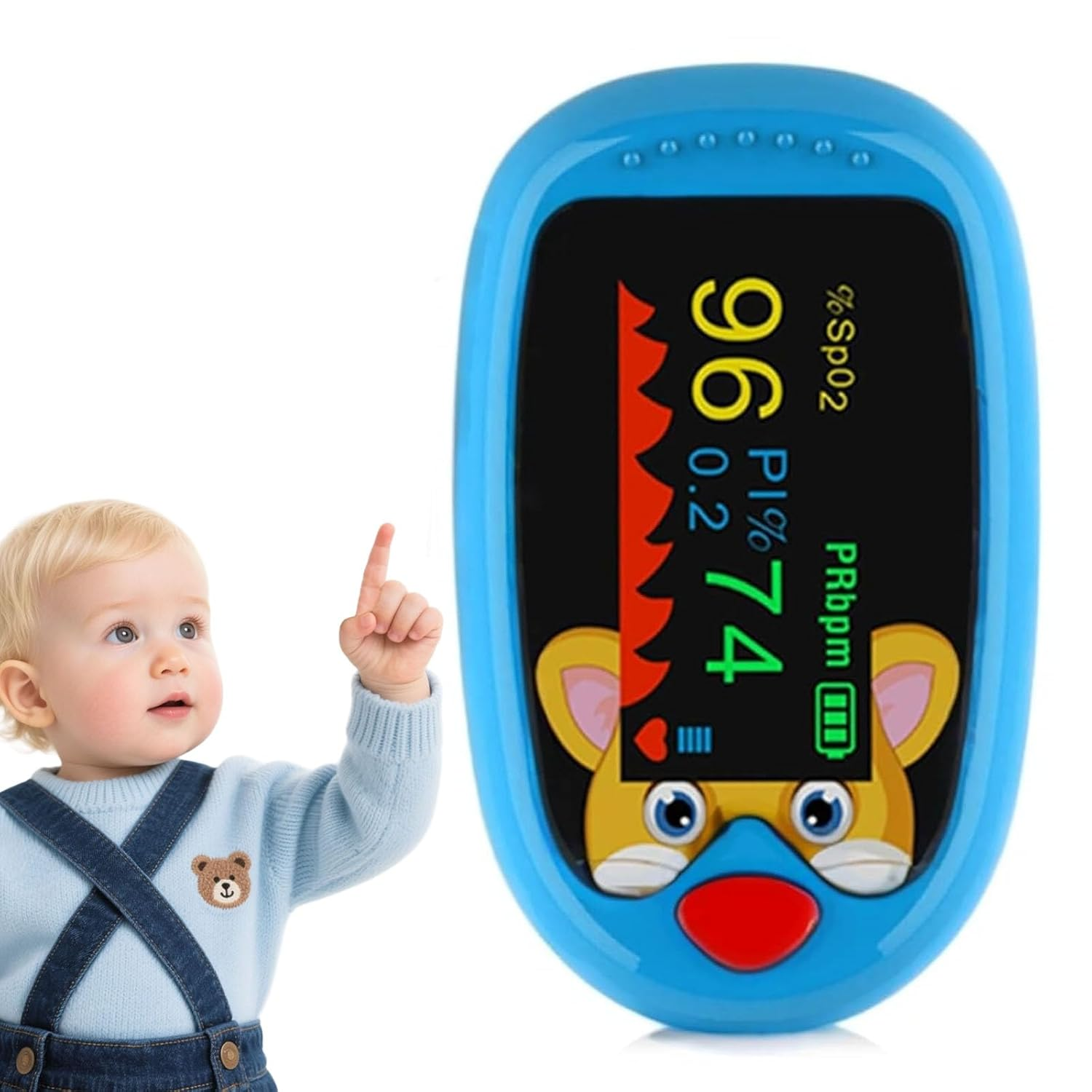 Rechargeable Pulse Oximeter for 2-12 Year Old Kids: Fingertip Blood Oxygen and Heart Monitor with Lanyard, Portable Digital Oxygen Saturation Gauge
