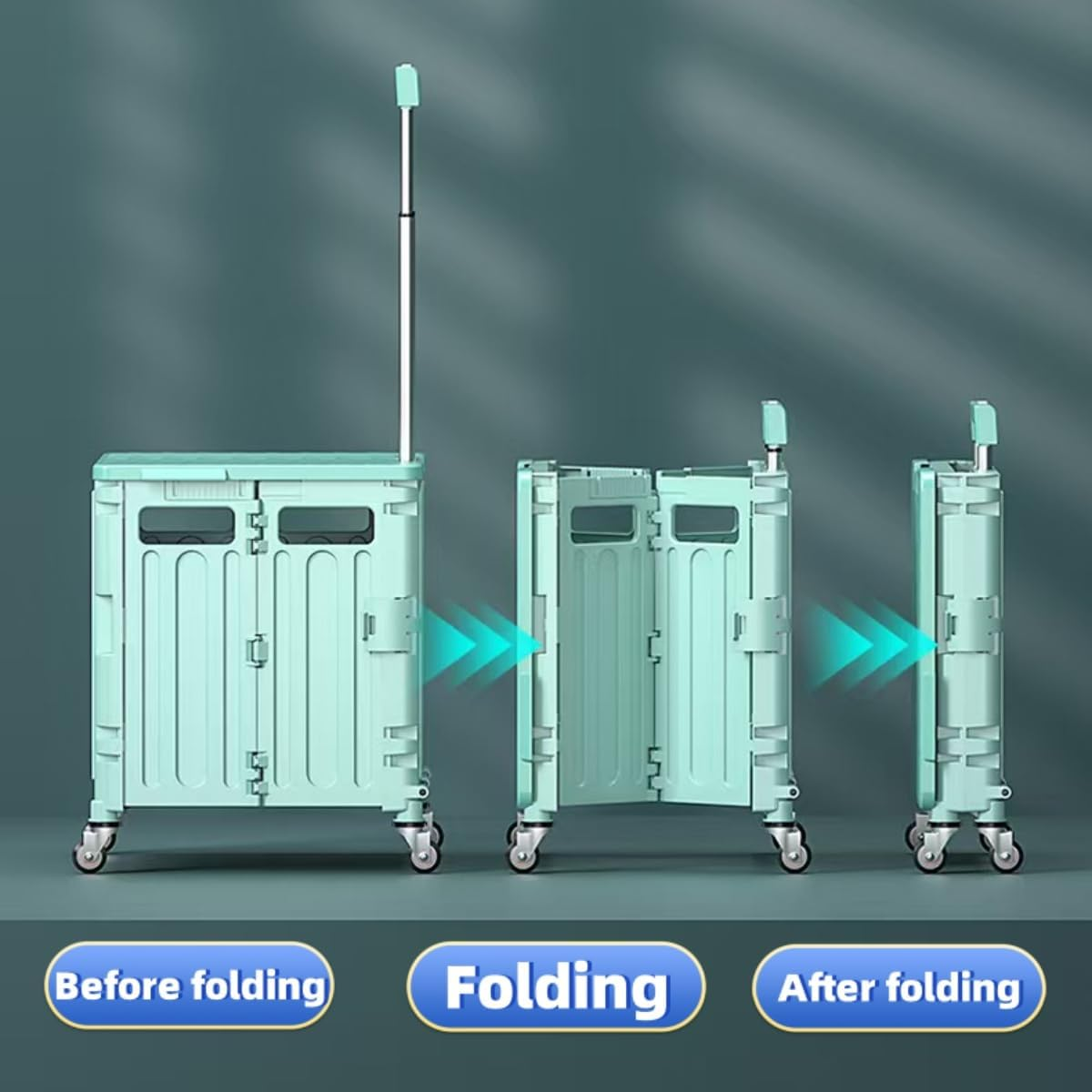 Foldable Shopping Cart 65L Plastic Shopping Trolley Stair Climbing Utility Crate,Folding Utility Cart Portable Rolling Crate with Collapsible 360&deg; Rotate Wheels&Telescoping Handle (White) image number 4