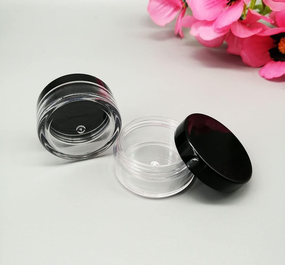 50Pcs Empty 10G Black round Small Plastic Cosmetic Jar Pot Containers for Makeup Lip Balm Powder Sample Wholesale Bulk Cream Jars with Black Lids Travel Container Bottles Packing image number 1