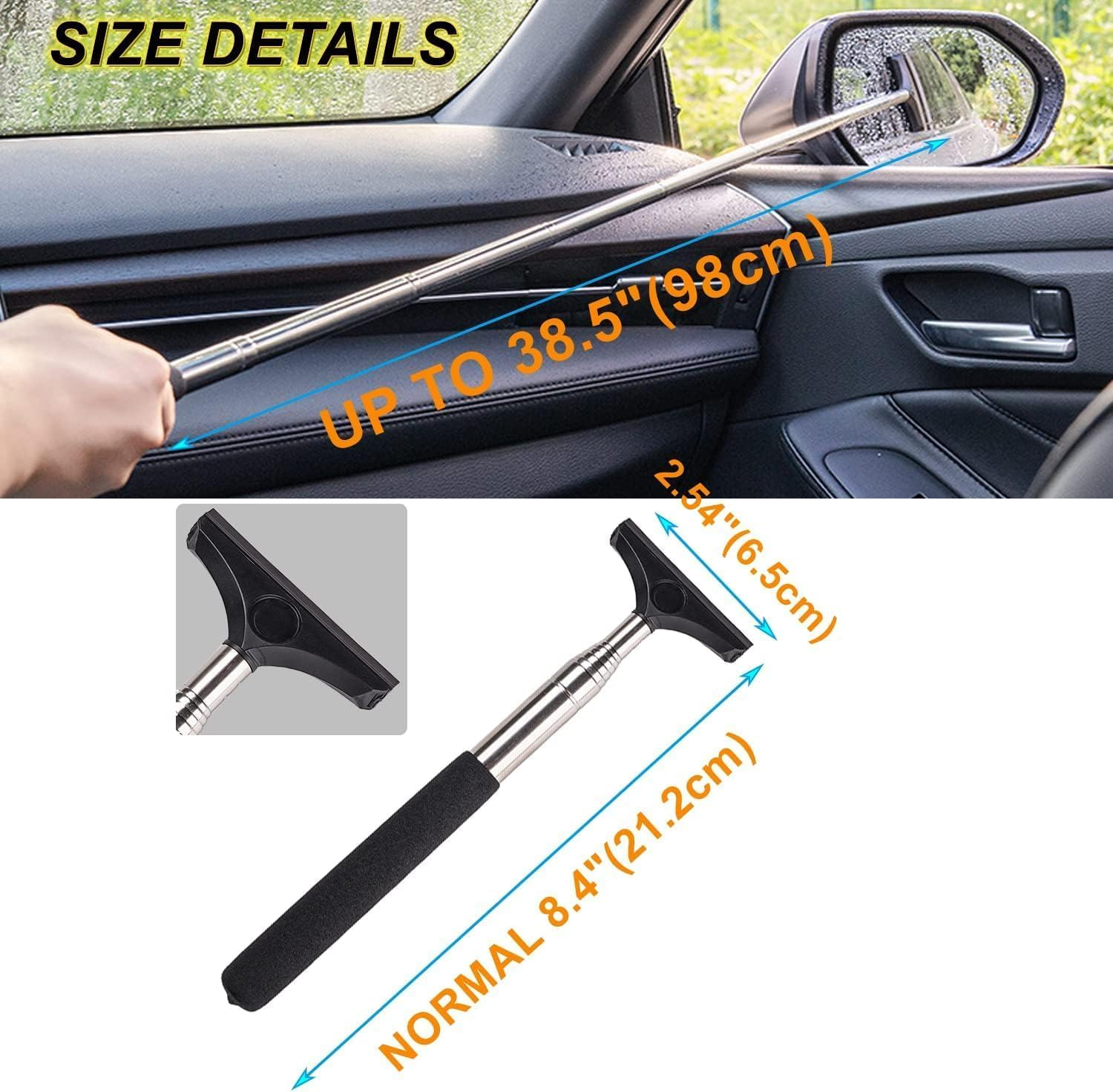 4Pcs Microfiber Car Window Cleaner Pads with Handles and Squeegee, Long Handle Microfiber Windshield Cleaning Wand Cloth Demister Pad, Microfiber Auto Window Cleaner Set image number 3