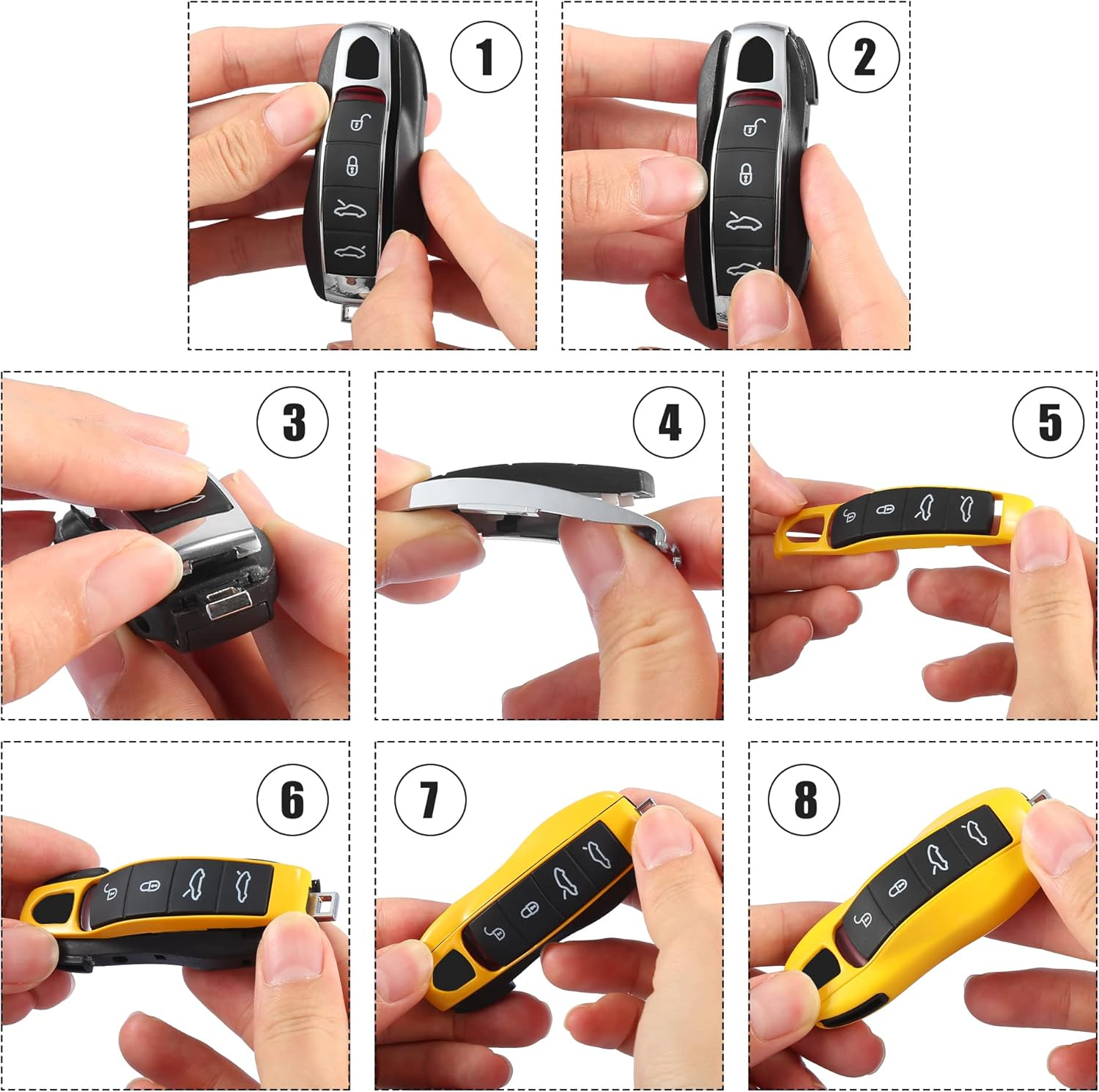 X AUTOHAUX 1 Set Gloss Black Car Remote Key Cover Key Fob ABS Case Cover Shell for Porsche Cayenne Panamera Macan - Black image number 3