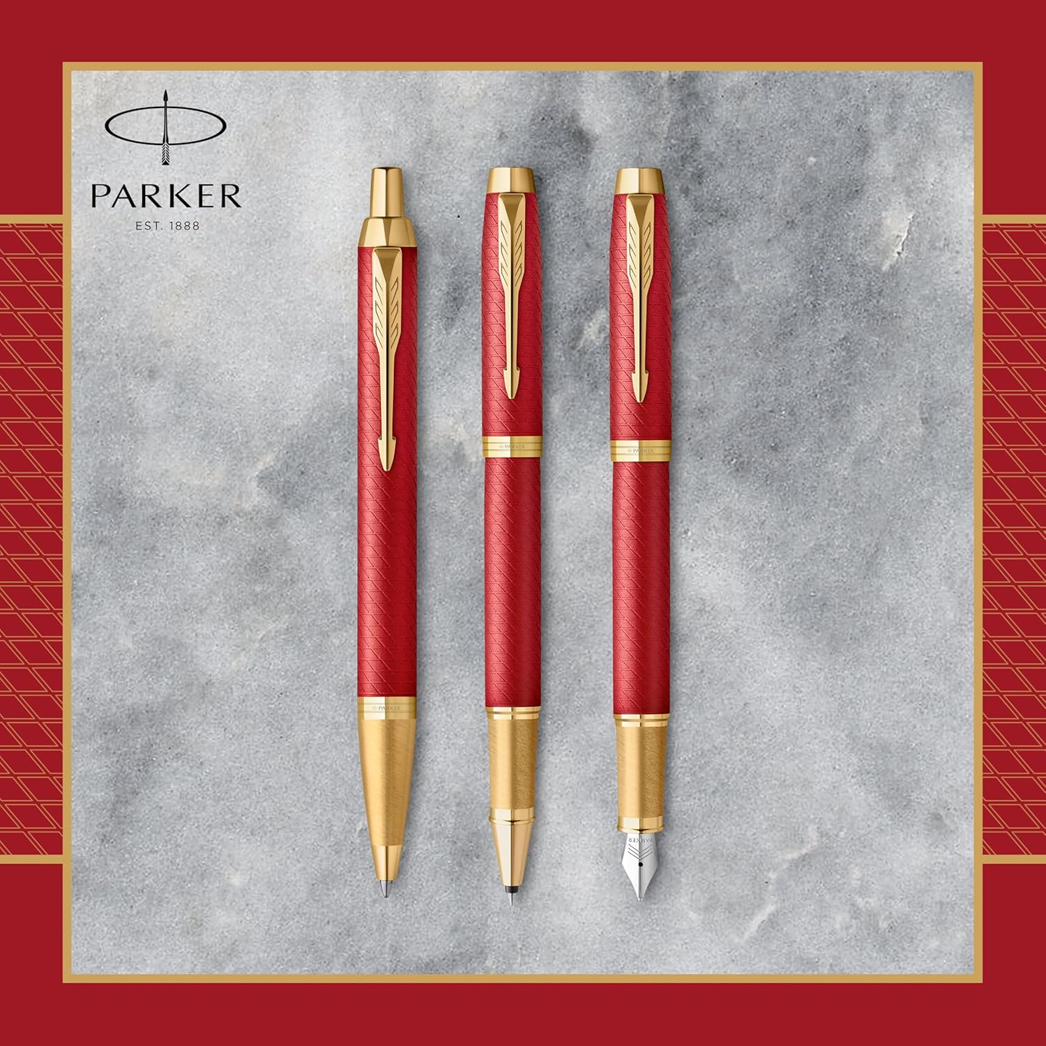 PARKER IM PREMIUM Ball Point Pen, Red with Gold Trim, Blue Ink, Gift Box Included image number 3