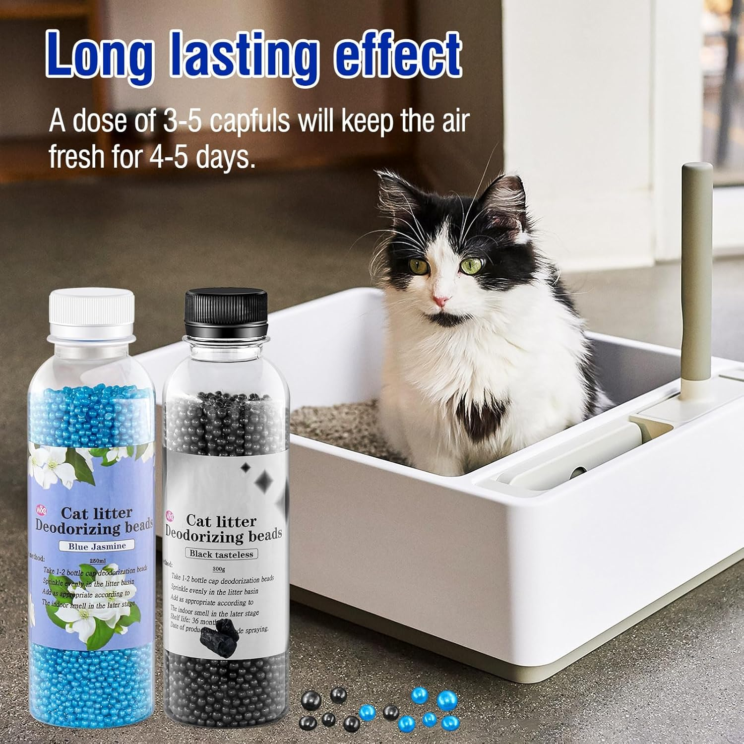 Cat Litter Deodorizer|Cat Litter Box Deodorizer|Cat Litter Crystals,Cat Odor Eliminator for Home, 8.5 Oz (Black+Blue) image number 4