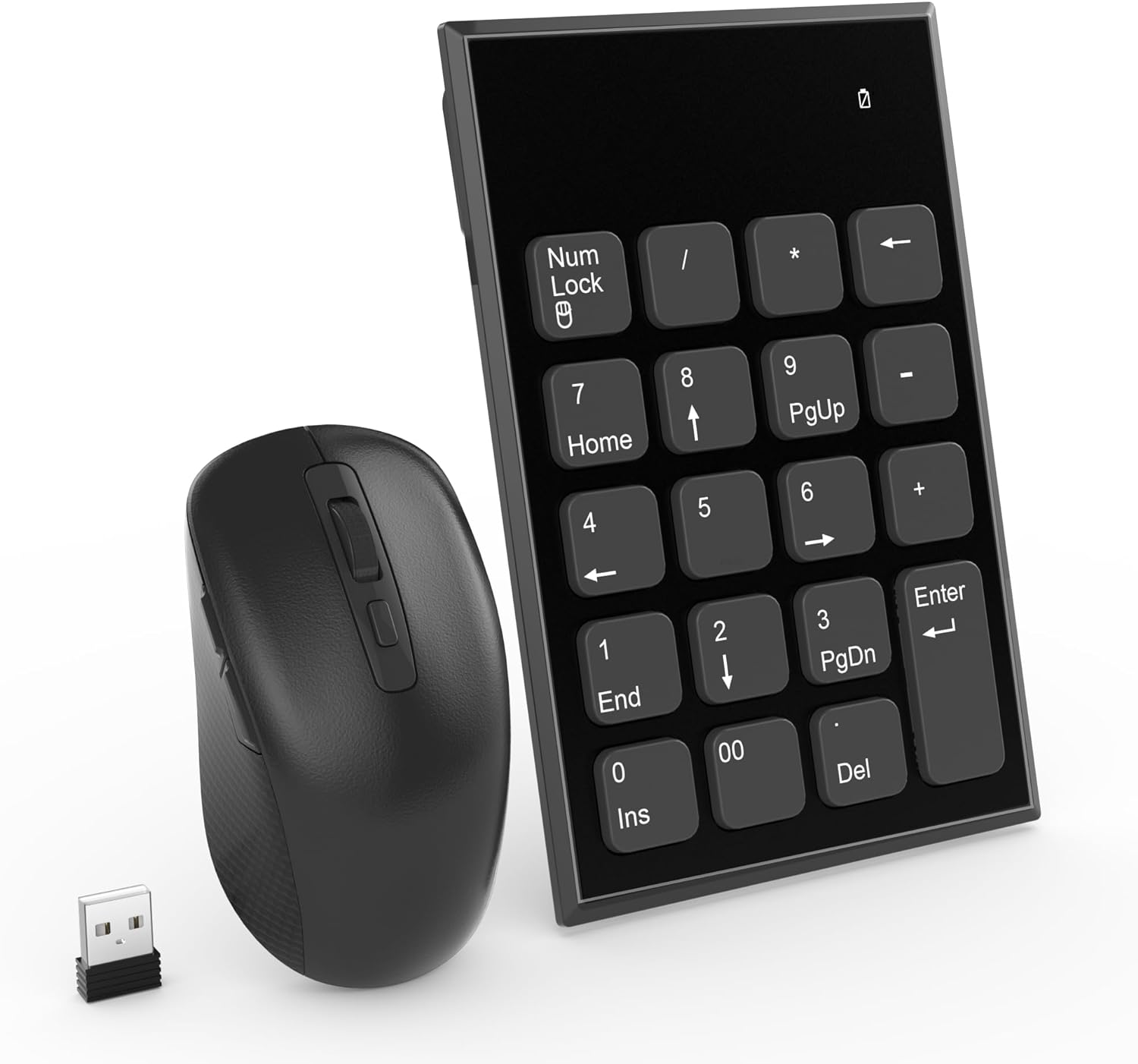 Wireless Number Pad and Mouse, 19 Keys Portable Ultra Slim 2.4Ghz 10 Key USB Keypad and 3 Adjustable DPI Silent Mouse Set for Laptop, Notebook, Desktop, PC Computer - Use One USB Receiver image number 2