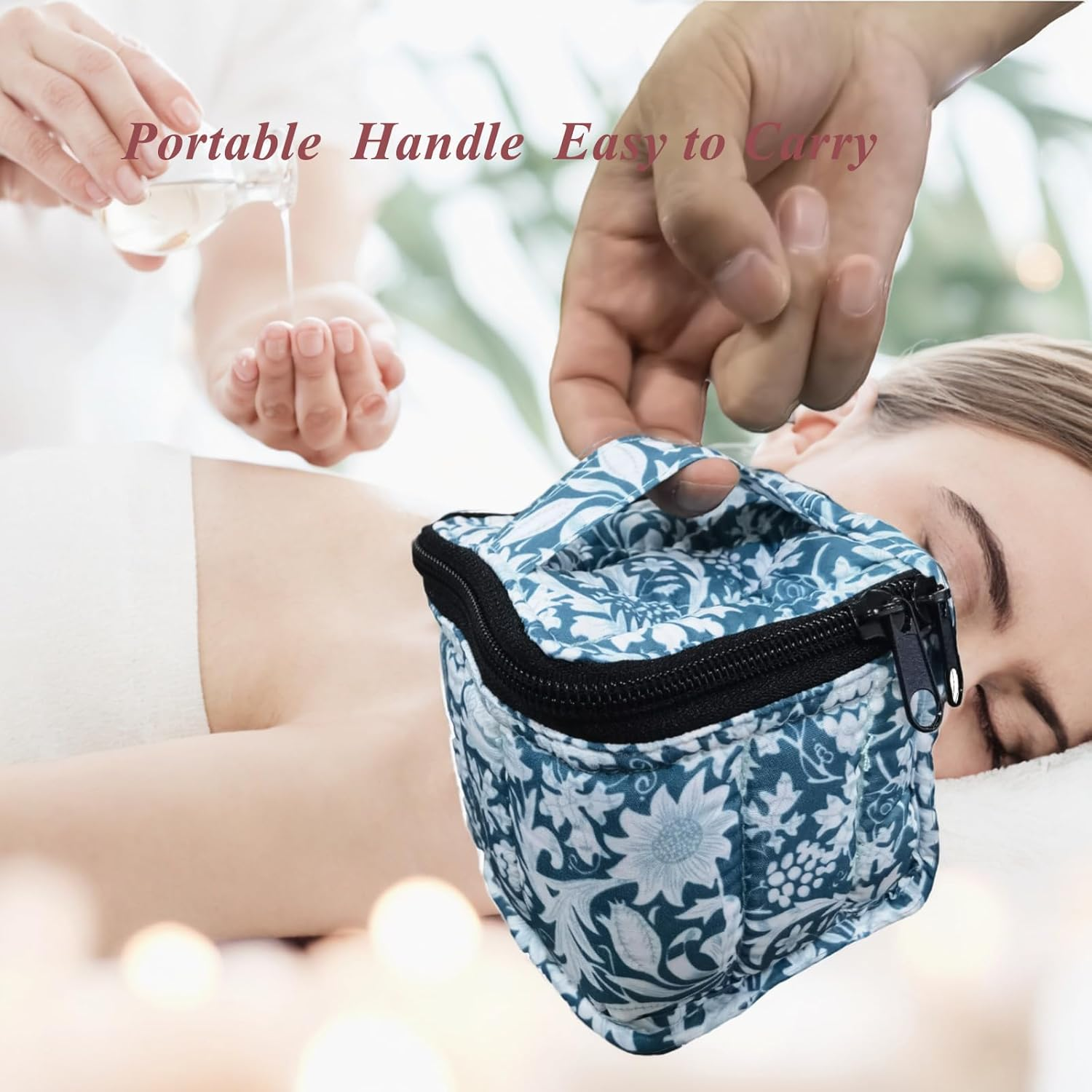 9 Bottles Essential Oil Carrying Case Shockproof Essential Oils Organizer Travel Bag Suitable for 5Ml,10Ml,15Ml Bottles or 10Ml Roller Bottles with Portable Handle and Double Zipper (Aqua Green) - Aqua Green image number 3