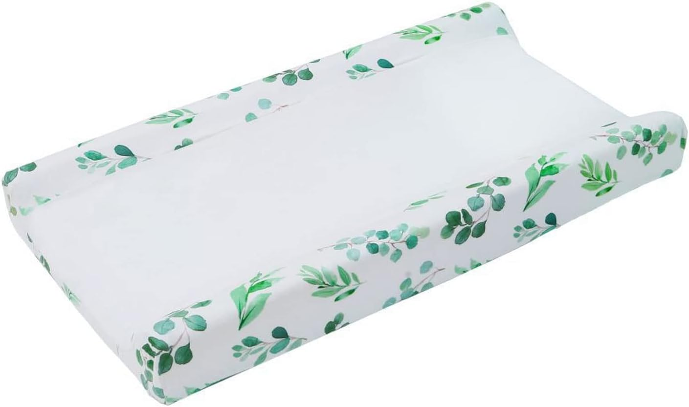 Diaper Change Table Sheets, Quick Dry Removable Comfortable Baby Changing Pad Cover Cotton Soft for Table (Green Leaves, White Plush) image number 6
