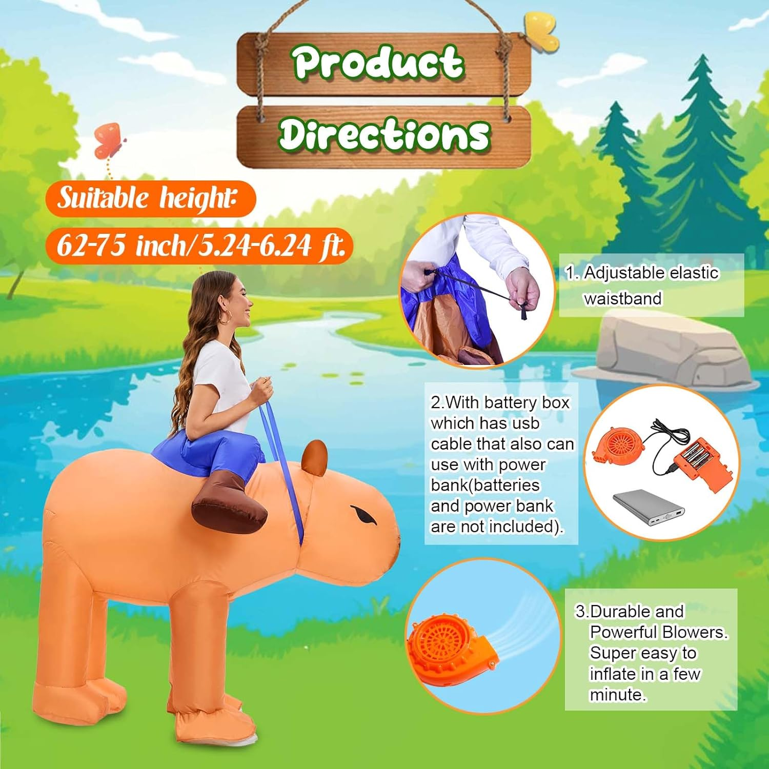 Inflatable Capybara Costume Funny Ride on Animal Blowup Costumes for Halloween Easter Costumes Party Cosplay