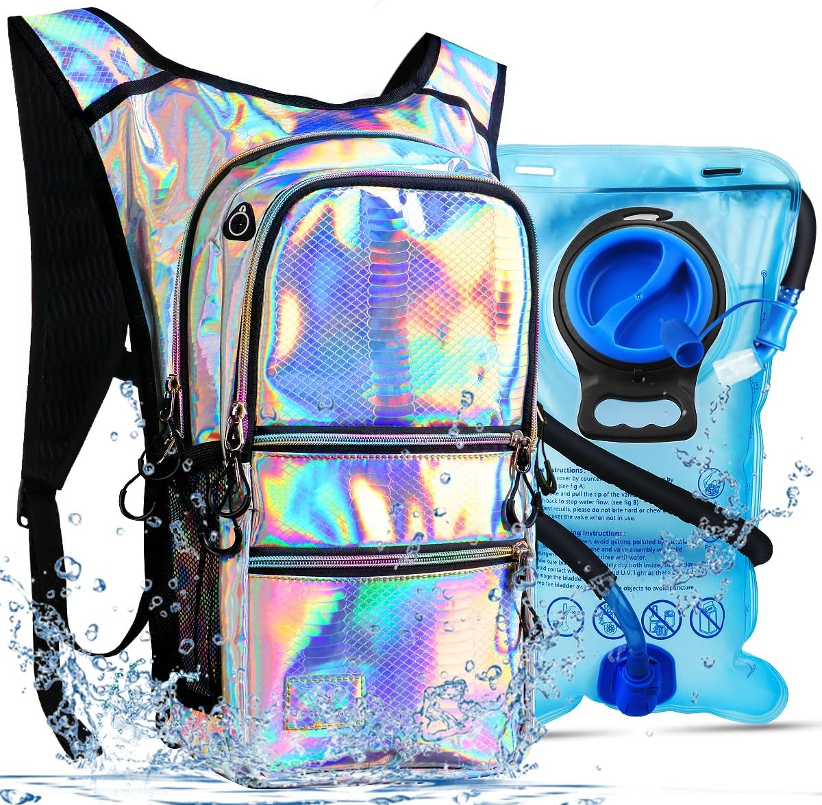 Hydration Pack, Water Backpack with 3L Hydration Bladder Lightweight Insulation, Festival Essential, Rave Hydration Backpack, Hydropack Backpack for Rave, Hiking, Biking, Running, Festival Gear