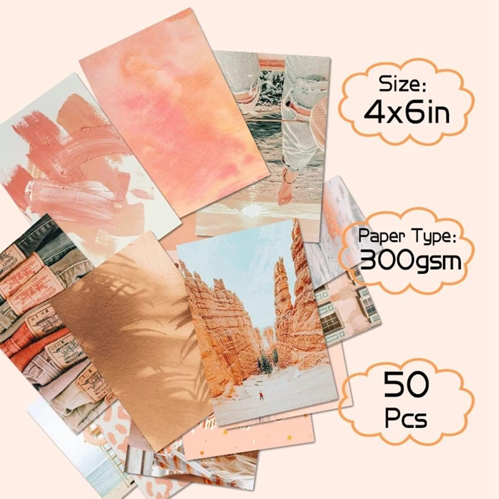 Kiperpon 50Pcs Peach Beach Aesthetic Pictures for Wall Collage Boho Style Collage Print Kits Teal Color Room Decorations For image number 3