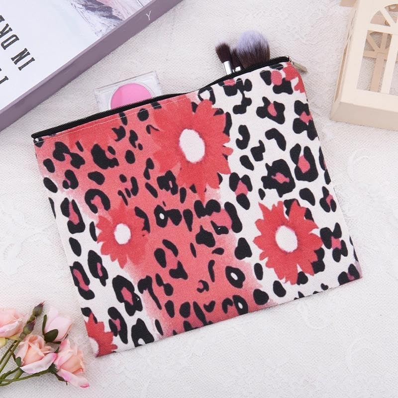 Flower Leopard Print Makeup Bag for Women Cheetah Cosmetic Bag Pouch for Animal Print Toiletry Bags for Best Friend Christmas Birthday Gifts for Girlfriend Wife Leopard Storage Bags image number 3