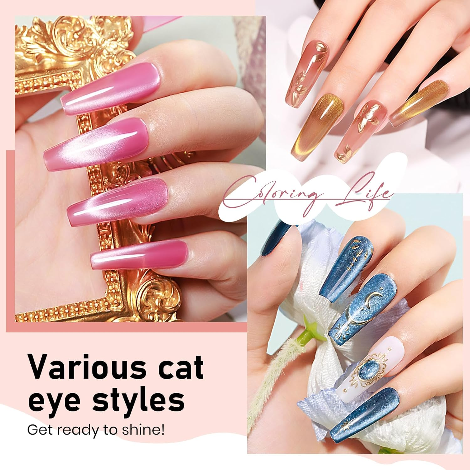 MIZHSE Cat Eye Magnet Nail Tool: Double-Head Nail Magnet Pens Hexagonal Design Magnet Stick, Nail Art Cat Eye Magnet Stick Nail Design Tools for Studio Nail Salon Home DIY image number 1