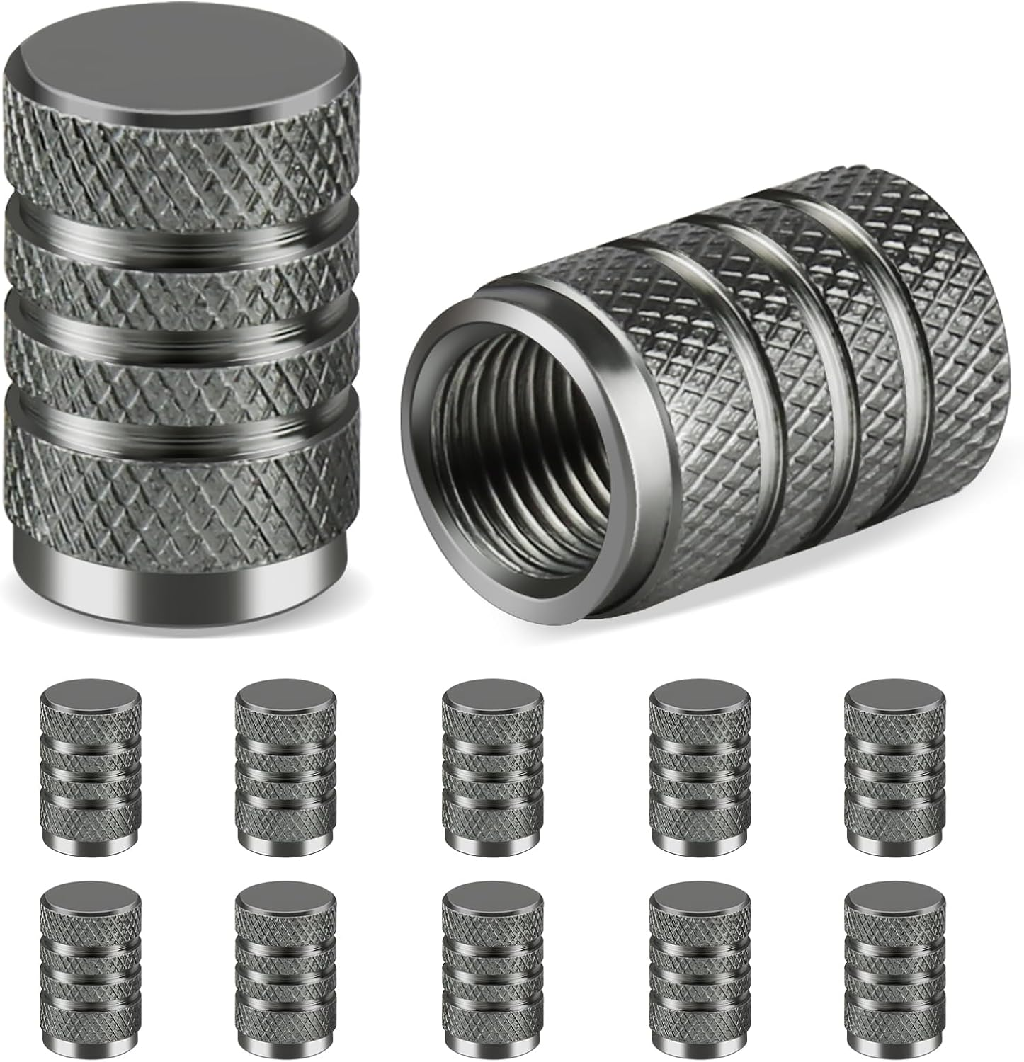 Pack of 12 Car Valve Caps, Aluminium Car Valve Cap, Universal Valve Caps, Car Tyre Accessories, Car Tyre Valve Caps for Cars, Trucks, Suvs, Motorcycles, Bicycles, Etc. (Grey) image number 3