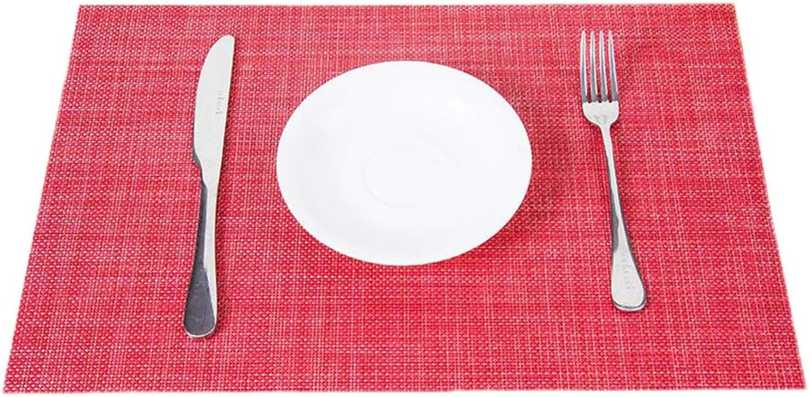 Aoozleny Heat Resistant Placemats Set of 6 &ndash; Waterproof Wipeable Dining Place Mats PVC Woven Coaster Anti-Mildew Placemat Western Placemat Insulated Table Mat (Red) image number 1