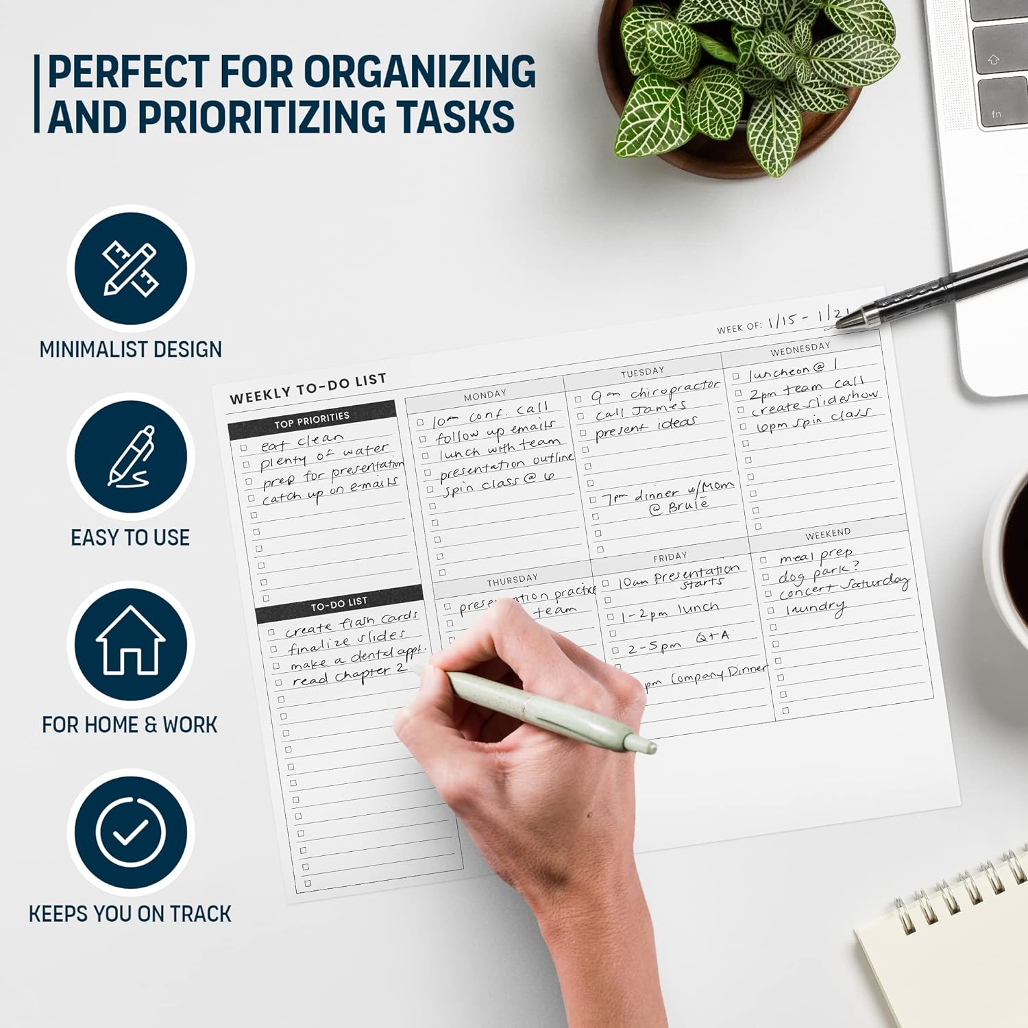 Weekly Planner Pad: to Do List Desk Notepad with Multiple Sections - 8.5X11" 52 Sheets - Undated Tear off Notebook Calendar - Habit Planning Tracker, Task Goal Checklist Organizer - Agenda Plan Pad image number 3