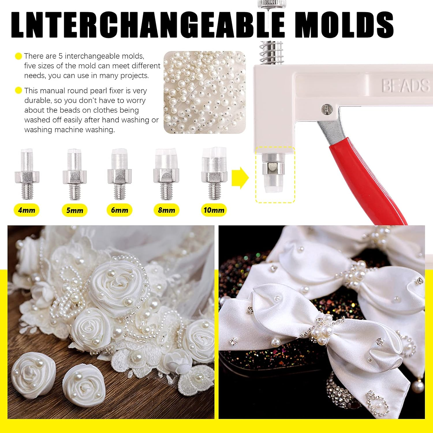 Mardatt 1335 Pcs Pearl Setting Machine and Colorful Pearls Kit, Hand Press Pearl Rivet Buttons Setter with 5 Sizes Molds DIY Handmade Pearl Accessories for Hats Shoes Clothes Bags Charm