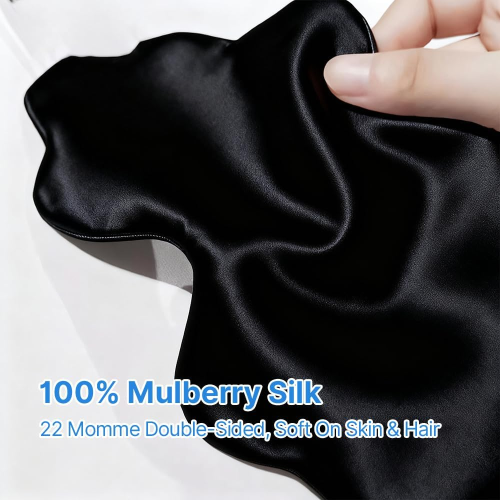 100% Pure Mulberry Silk Sleep Mask for Women, 22 Momme Soft & Breathable Double-Sided Silk Eye Mask, Adjustable Strap, W-Shaped Ergonomic Design for Complete Blackout, Travel & Sleep Aid (Blue) image number 6