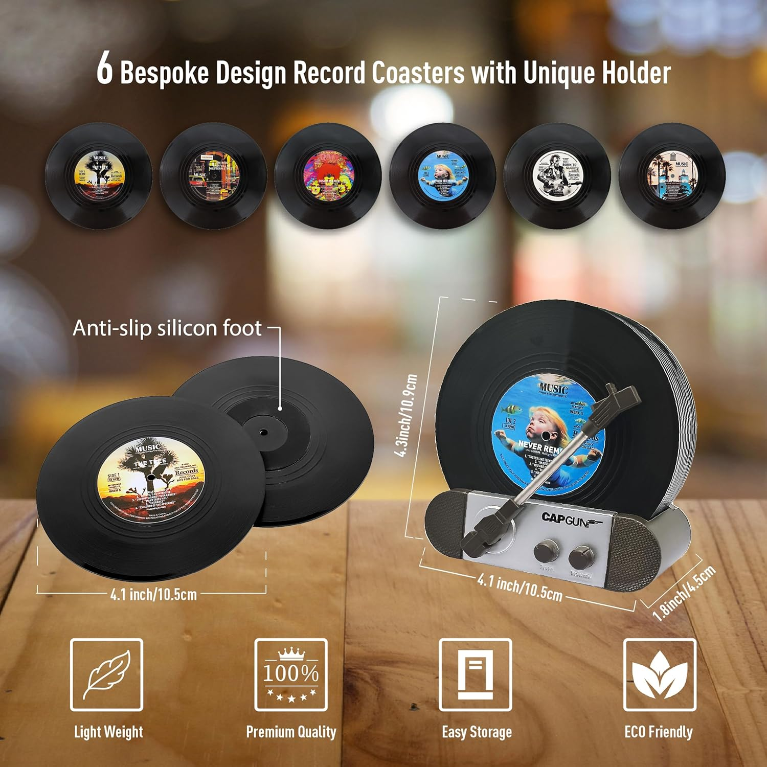 Funny Retro Record Coasters with Vinyl Player, Set of 6 Pcs Music Saying Drink Coasters, Bars, Party, Birthday, Housewarming Hostess, White Elephant Gifts Ideas, Funny Gifts for Music Lover image number 6