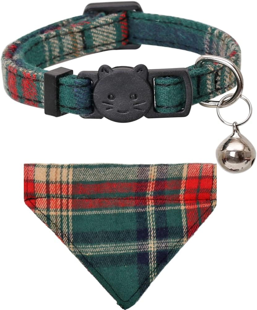 Christmas Cat Collar Breakaway with Cute Removable Bow Tie Bandana and Bell for Kitty Adjustable Safety Plaid - Bowtie New image number 6