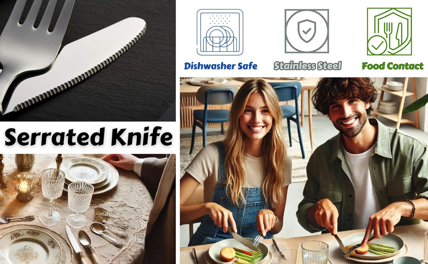 Exzact Vintage Cutlery Set 24Pcs Antique Cream Handles/Flatware Stainless Steel with Ivory Coloured Detailed Handles, Traditional Elegant Vintage/Antique Style image number 3