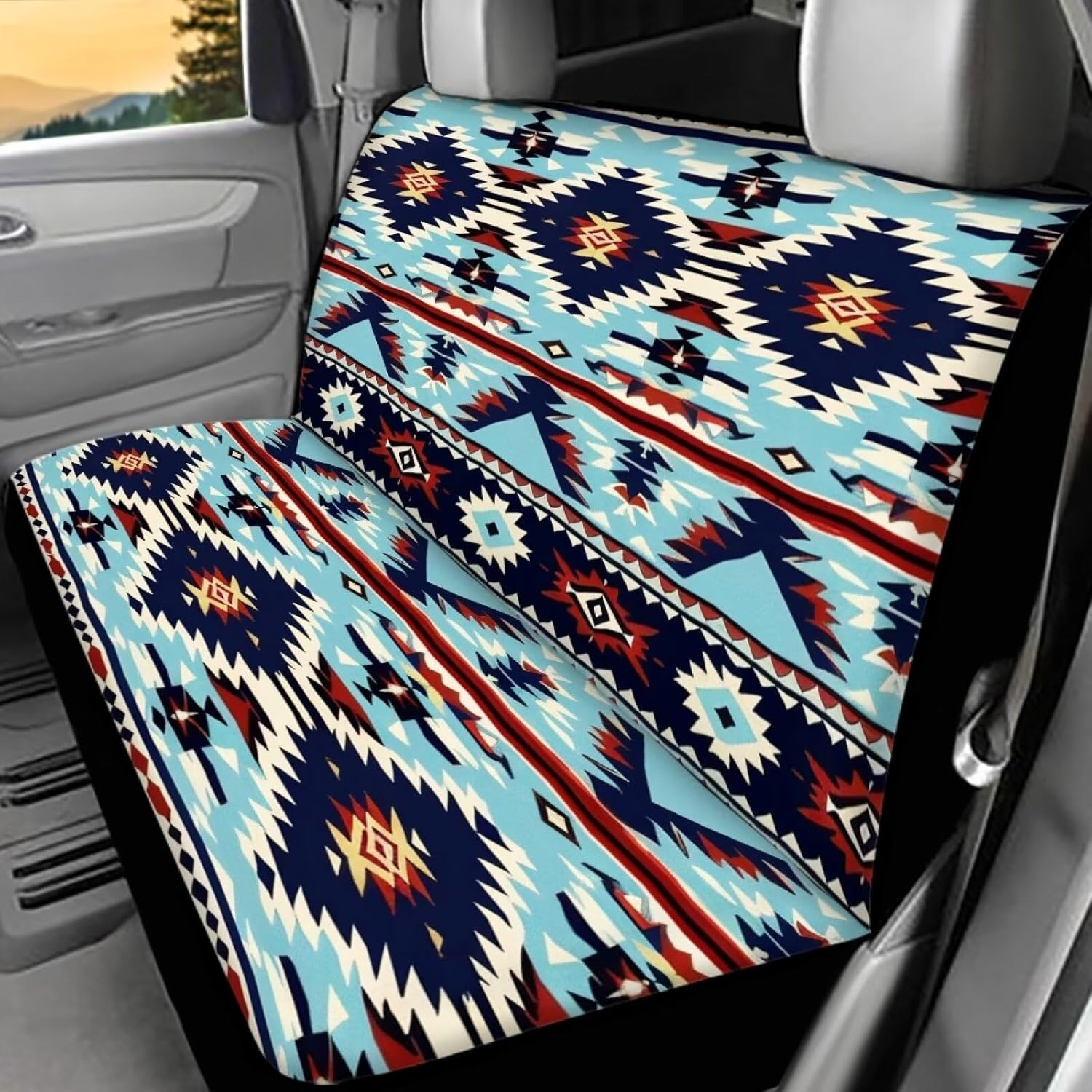 WELLFLYHOM Native Deer Car Seat Covers Rear Bench Seat Cover Aztec Tribal Car Accessories Universal Rear Seats Protective Cover for Trucks SUV