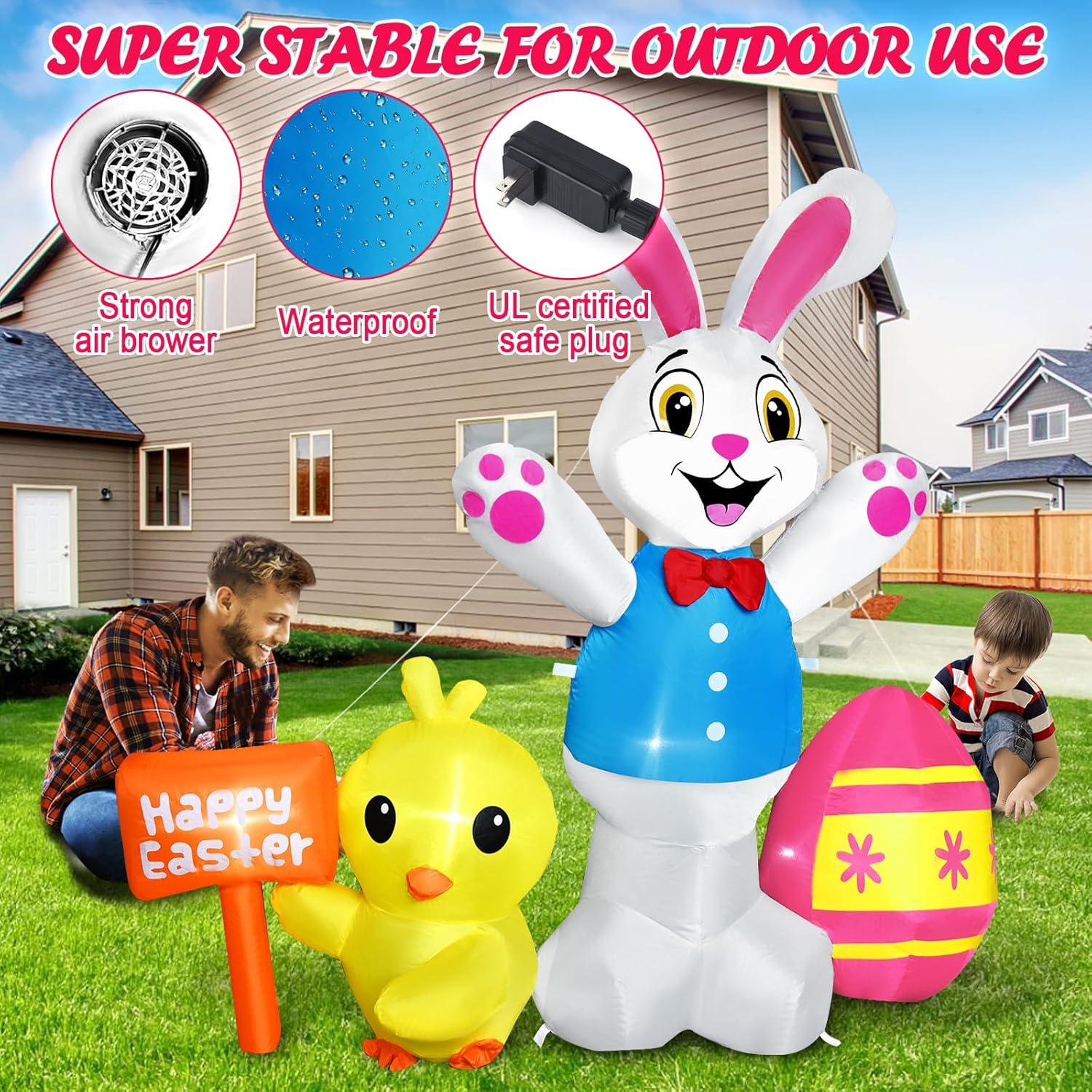 Raymall Easter Inflatables Outdoor Decorations, 5FT Tall Bunny with Chick and Egg Inflatable with LED Lights, Happy Easter Blow up Yard Decorations Outdoor, Blow up Bunny Easter Bunny Inflatables image number 2