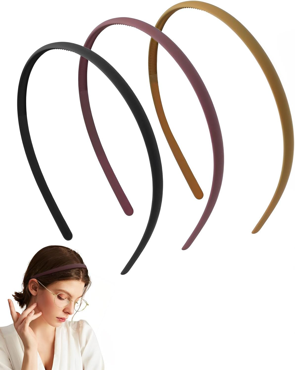 JUKOTA Pack of 3 No Headache Headbands, Flex Headband without Pressure, Headband for Glasses Wearers, Sunglasses Headbands, Thin Headband Women, Non-Slip with Teeth, Matte Finish image number 4